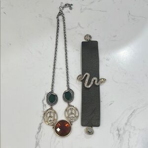 Lucky brand Elegant Silver and Green Necklace Set
